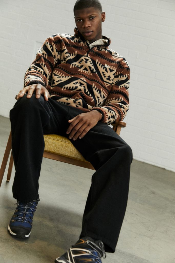 UO Taupe Geometric Mock Neck Fleece | Urban Outfitters UK