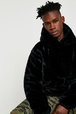 faux fur black hoodie