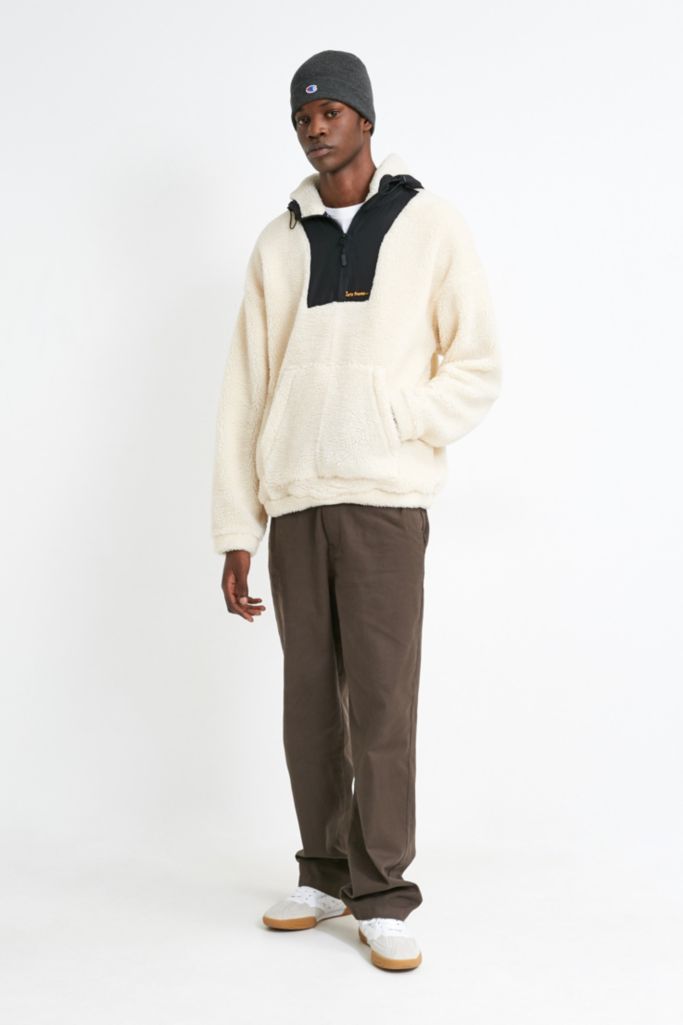 iets frans... Ecru Nylon and Borg Hoodie | Urban Outfitters UK