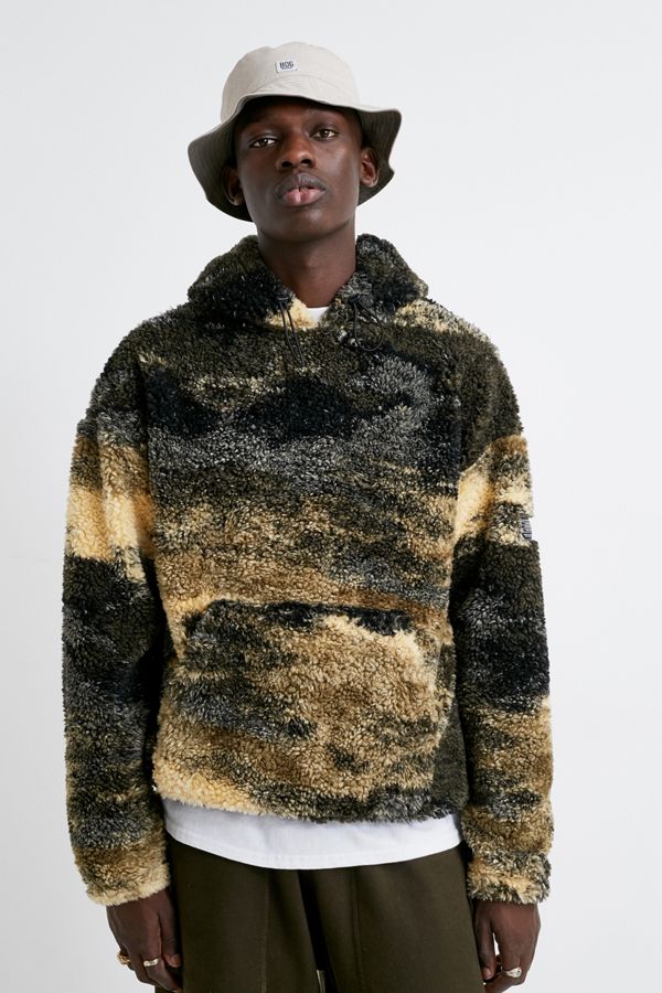 UO Khaki Allover Print Borg Hoodie | Urban Outfitters UK