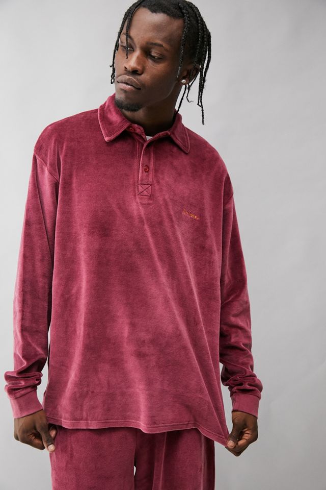 iets frans... Burgundy Velour Rugby Shirt | Urban Outfitters UK