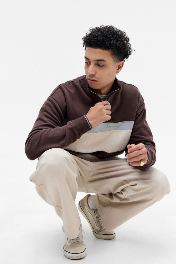 Slide View: 5: iets frans... Brown Panelled Mock Neck Pullover