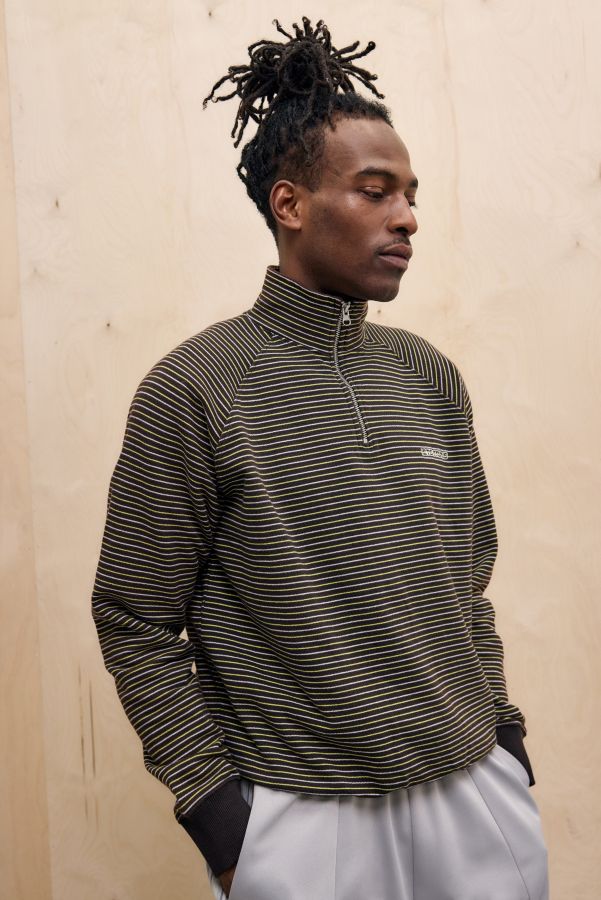 Slide View: 1: iets frans... Brown Stripe Mock Neck Sweatshirt