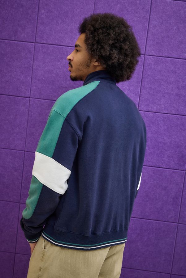 Slide View: 4: iets frans... Navy Panel Mock Neck Pullover