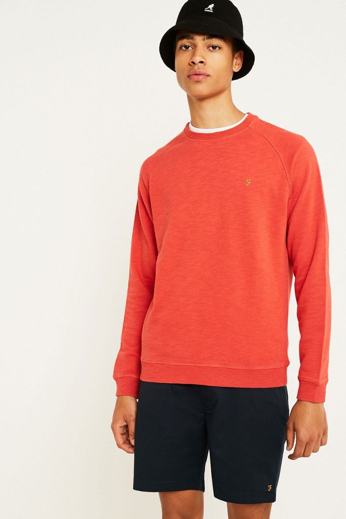 Farah Longleat Slub Red Crew Neck Sweatshirt Urban Outfitters UK