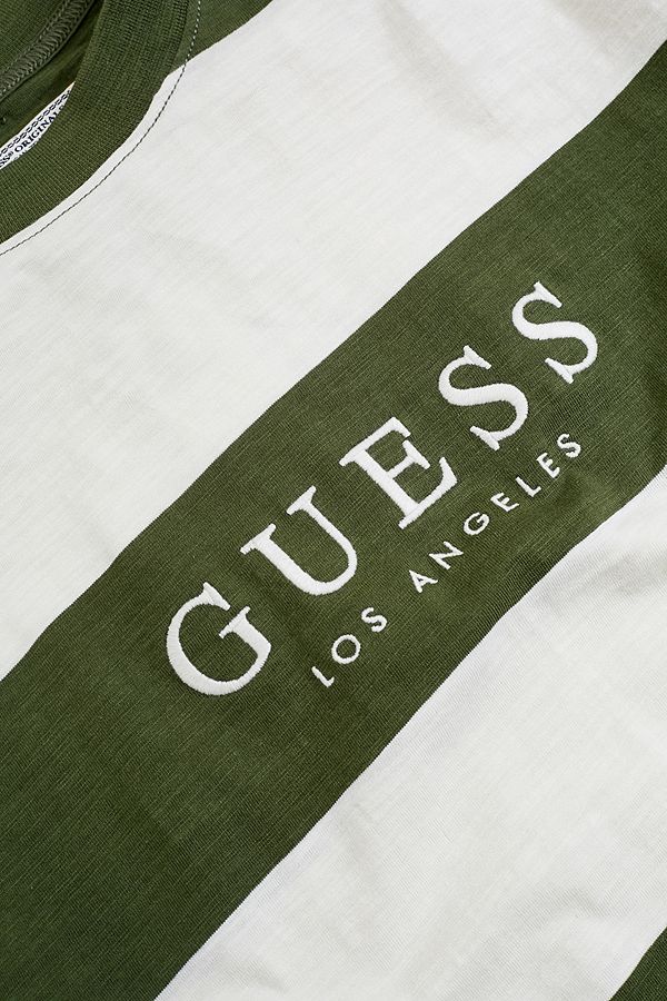 GUESS Originals UO Exclusive Logo Khaki and White Crew Neck Sweatshirt ...