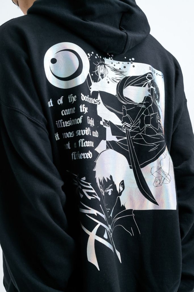 urban outfitters – hoodie „anime“ in schwarz mit hologrammgrafik