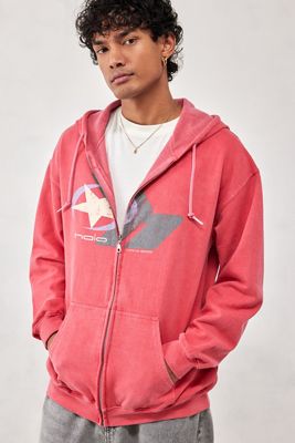 UO – Hoodie „Halo" in Rot mit durchgehendem Reißverschluss 