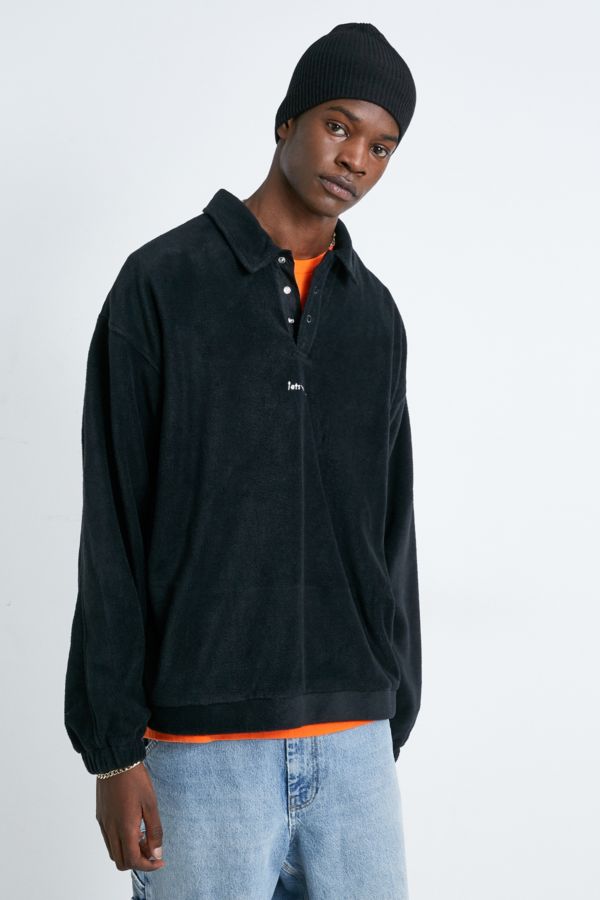 iets frans… Black Fleece Long-Sleeve Polo Shirt | Urban Outfitters UK