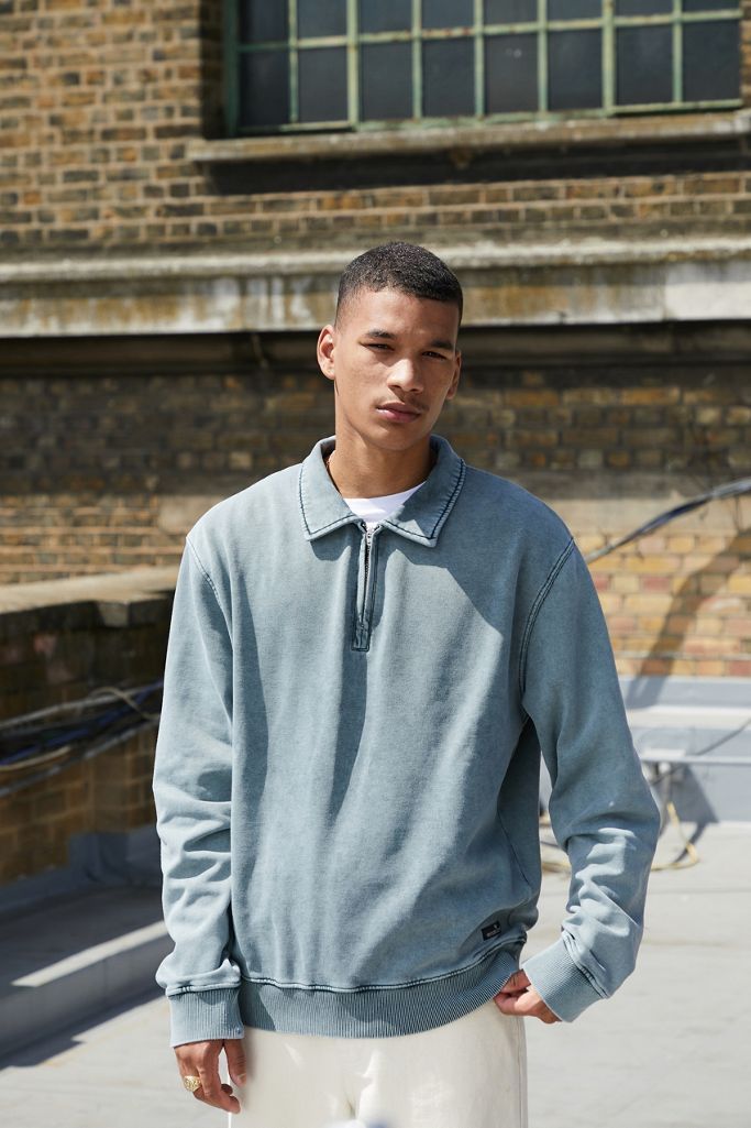 BDG Washed Grey QuarterZip Sweatshirt Urban Outfitters UK