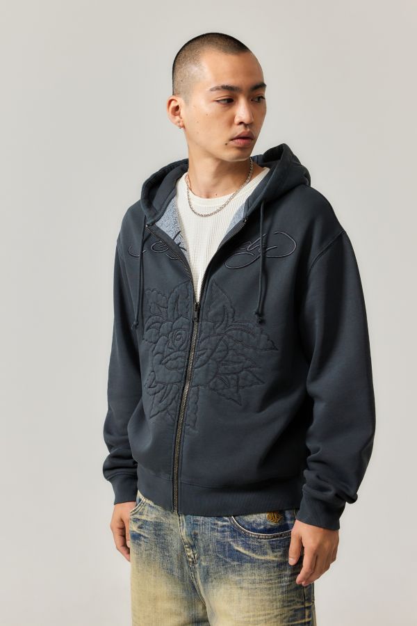 Slide View: 1: Ed Hardy UO Exclusive Rose Zip-Up Hoodie