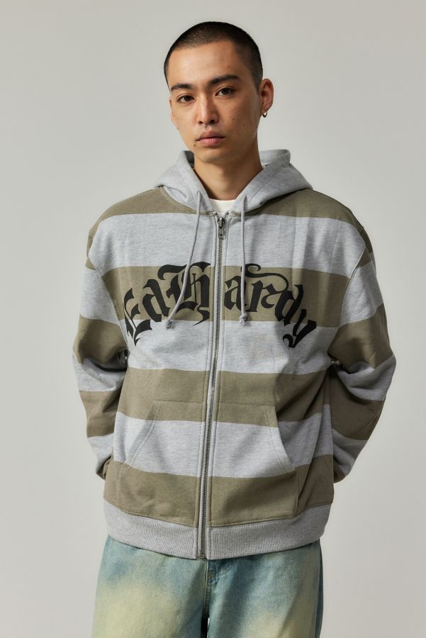 Slide View: 2: Ed Hardy UO Exclusive Stripe Zip-Through Hoodie