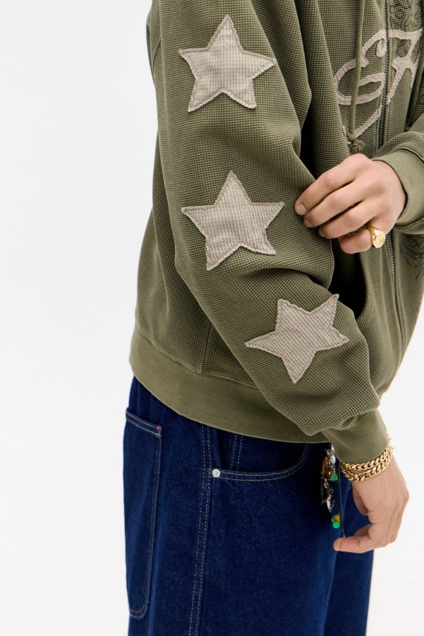 Slide View: 4: Ed Hardy UO Exclusive Khaki Waffle Zip-Through Hoodie