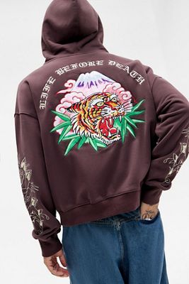 Ed Hardy UO Exclusive Brown Tiger Rose Zip-Through Hoodie
