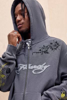 Ed Hardy UO Exclusive Washed Black Rose Hoodie