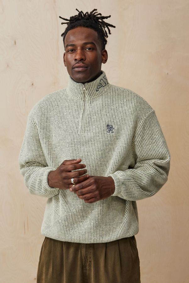 Slide View: 1: Ayker Ecru Quarter-Zip Waffle Fleece