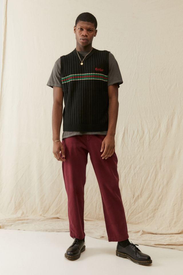 Kickers Maroon Drill Straight Leg Trousers | Urban Outfitters UK