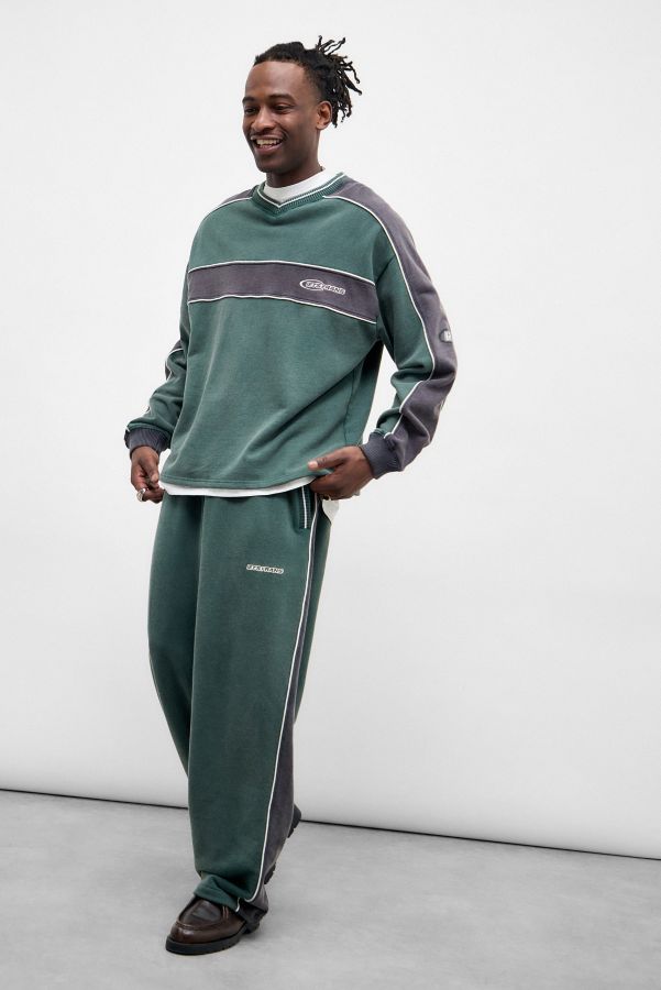 Slide View: 2: iets frans... Green & Navy Harri Panelled Joggers