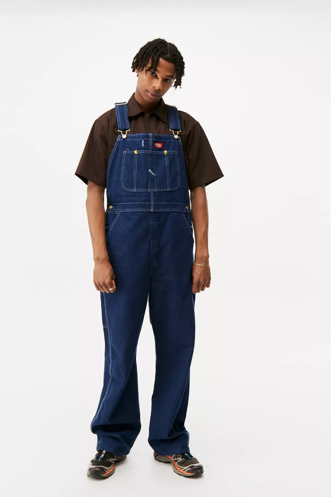 ASOS DESIGN short denim dungarees in mid wash blue