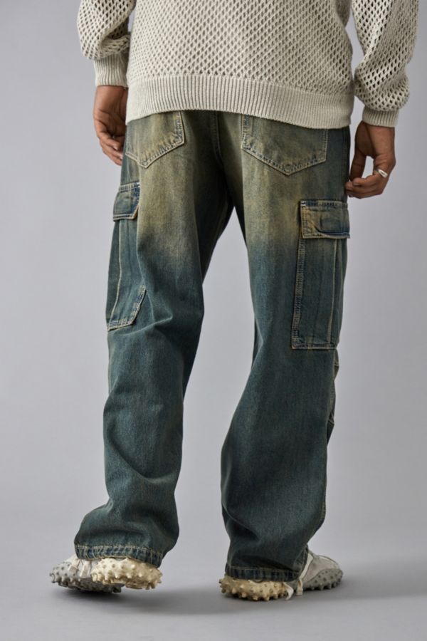 Vista diapositiva: 1: BDG Fixed Waist Stone Wash Denim Cargo Jeans