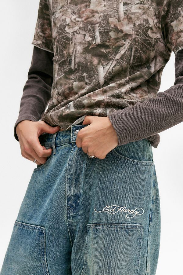 Slide View: 5: Ed Hardy UO Exclusive Dragon Double Knee Jeans