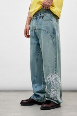 Ed Hardy Mid Blue Panelled Dragon Jeans