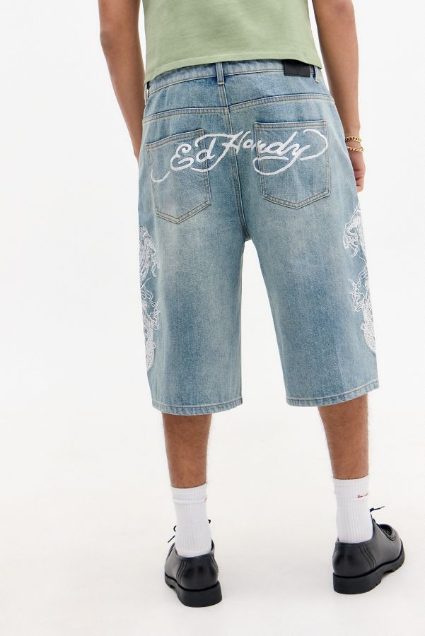 Slide View: 6: Ed Hardy UO Exclusive Jorts de Panneautage Bleu Moyen