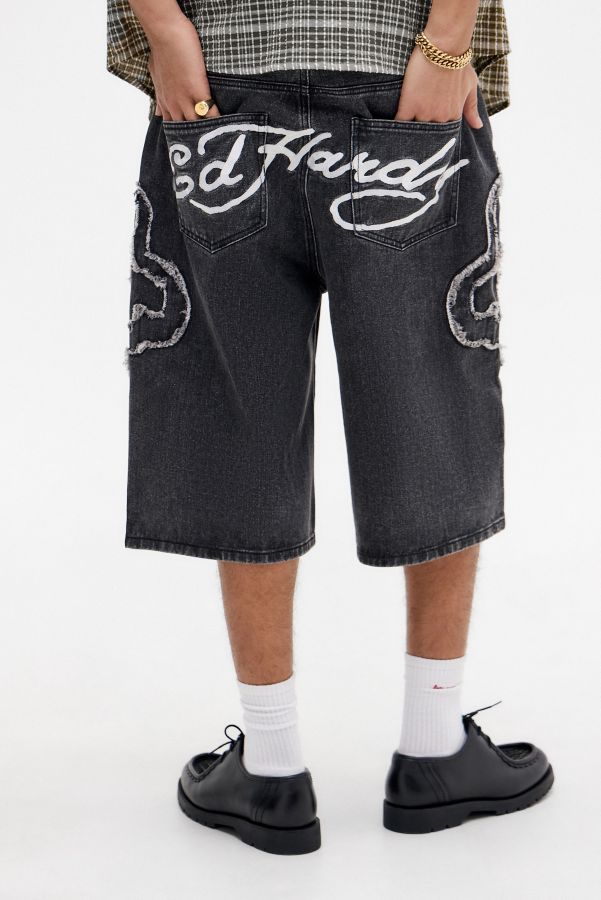 Slide View: 6: Short Ed Hardy UO Exclusif Noir avec Appliqué Flamme