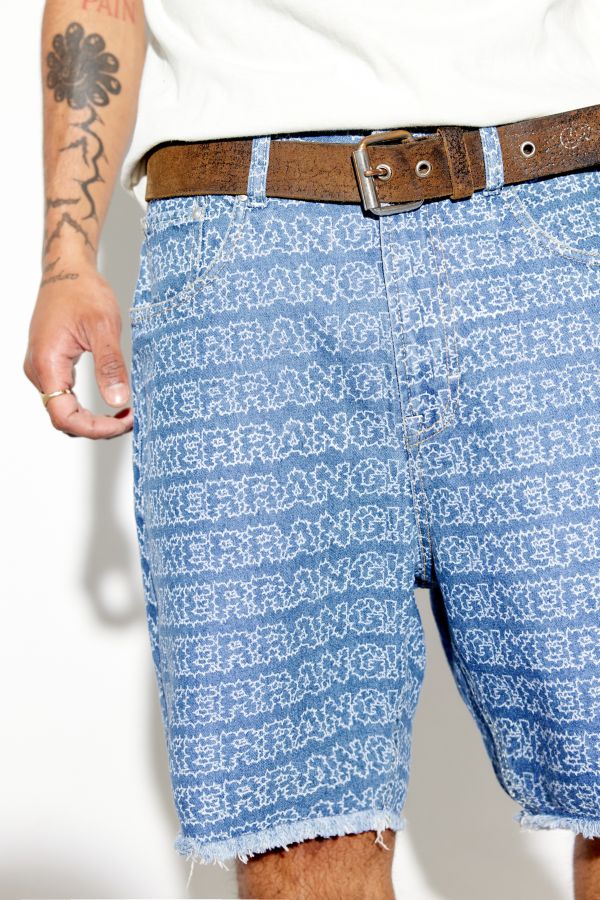 Slide View: 2: KERRANG! Laser Print Washed Denim Shorts