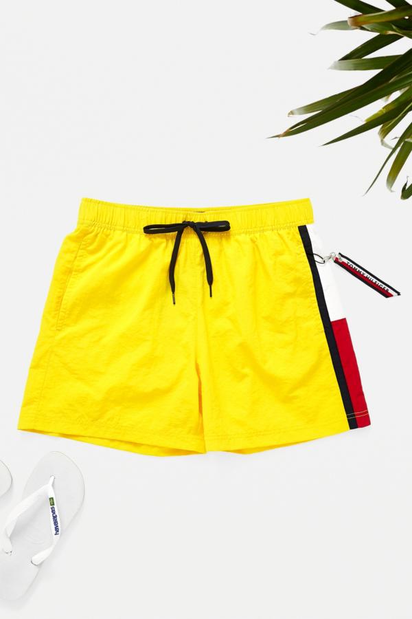 Tommy Hilfiger Side Flag Yellow Swim Shorts | Urban Outfitters UK