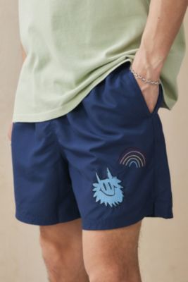 UO – Badeshorts in Marineblau mit Kritzelstickerei