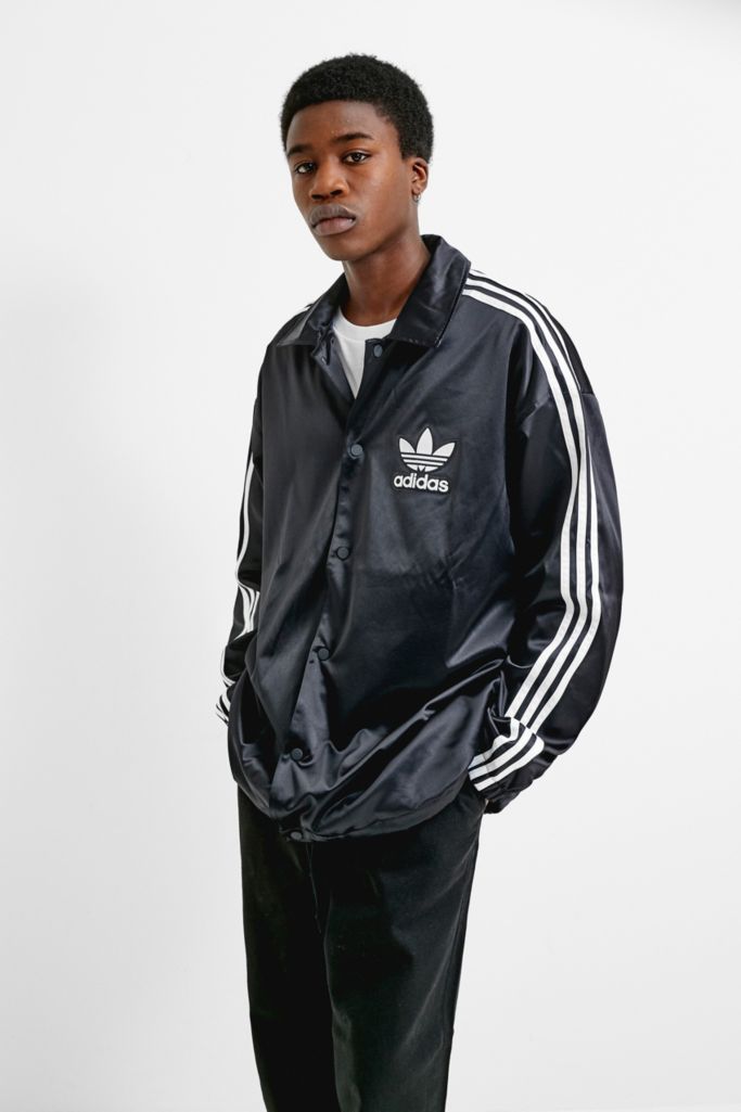 adidas Black Satin Coach Jacket | Urban Outfitters UK