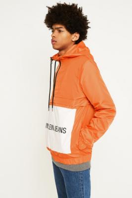 calvin klein jeans orange logo popover jacket