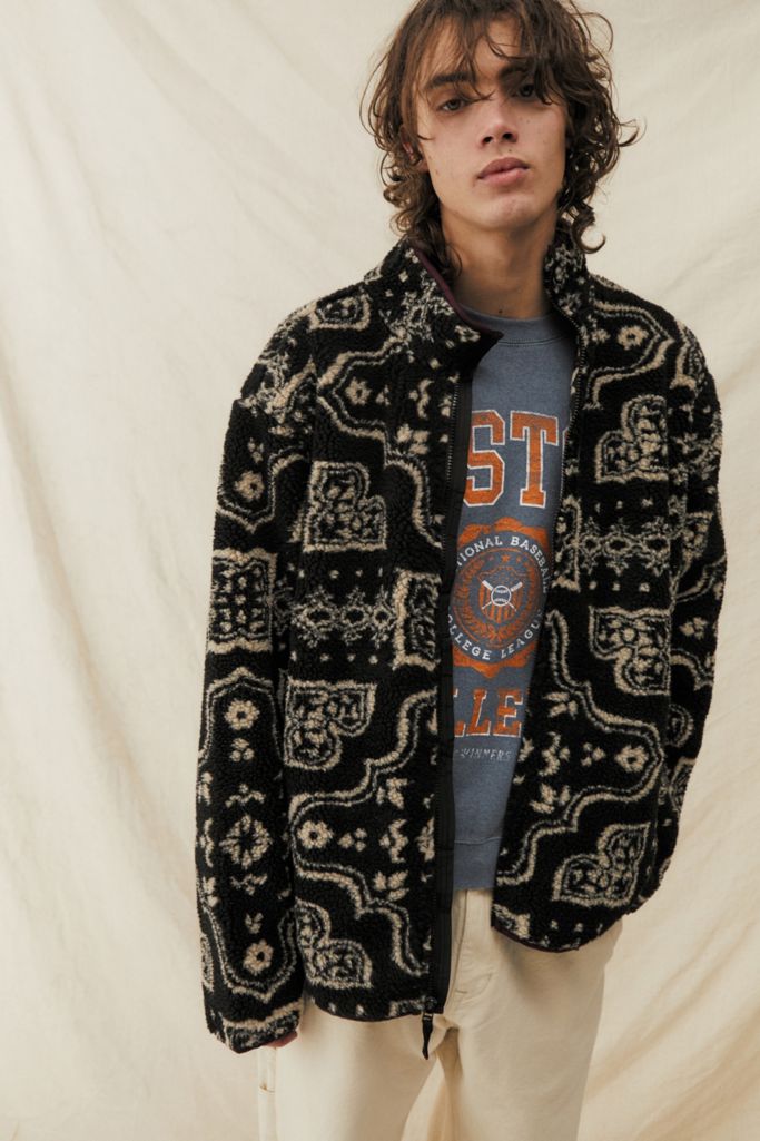 BDG Black Damask Sherpa Fleece Jacket | Urban Outfitters UK