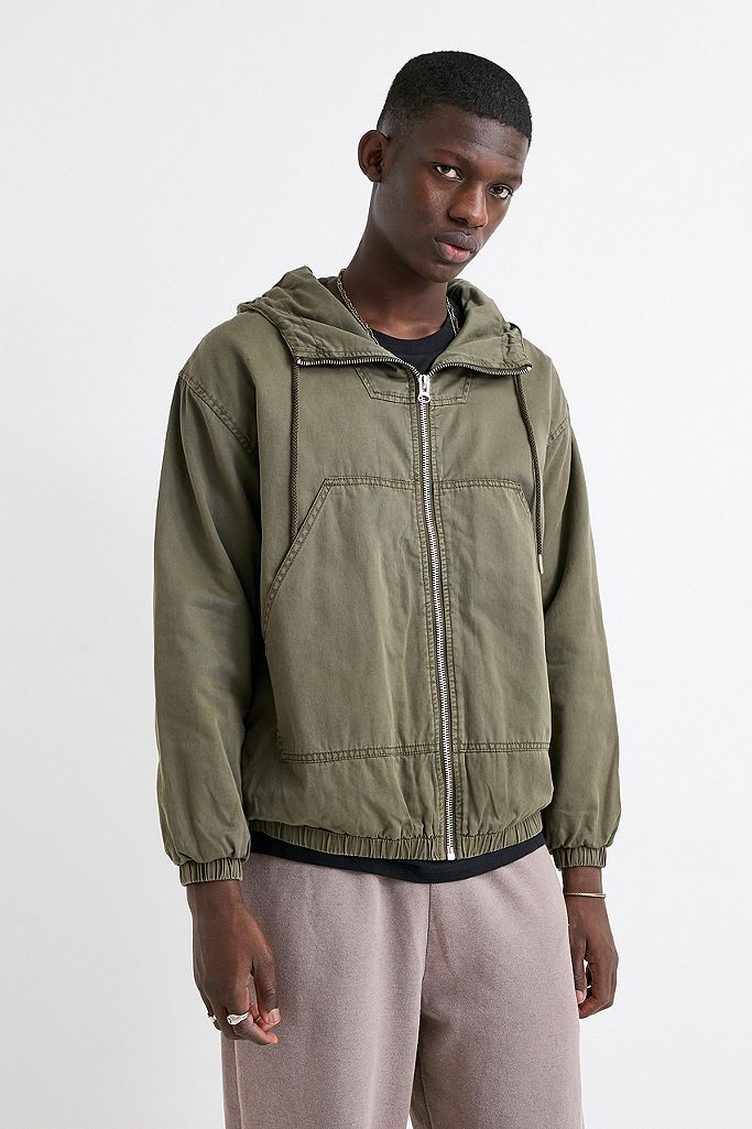 UO Khaki Twill Zip-Through Hoodie | Urban Outfitters UK