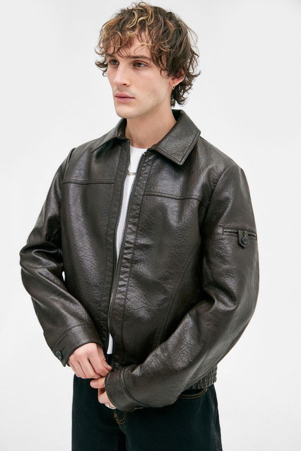 Slide View: 1: Veste en simili cuir marron BDG