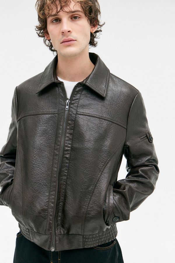 Slide View: 3: Veste en simili cuir marron BDG