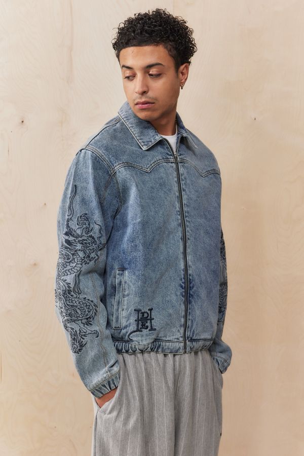 Slide View: 1: Ed Hardy UO Exclusive Light Wash Denim Jacket