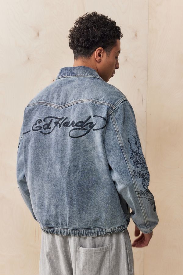 Slide View: 2: Ed Hardy UO Exclusive Light Wash Denim Jacket