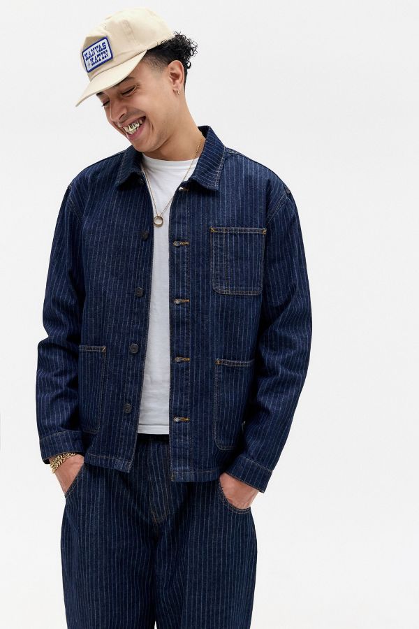 Slide View: 1: Veste en jean rayé BDG Chore Rinse