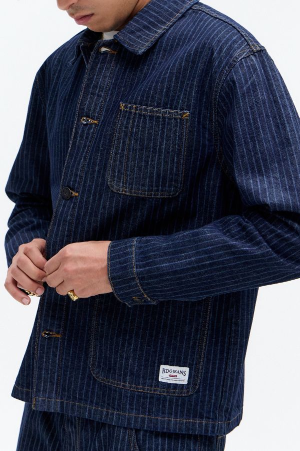 Slide View: 3: Veste en jean rayé BDG Chore Rinse