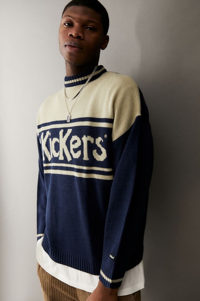 Kickers Navy And Beige Logo Knit Jumper Urban Outfitters Uk