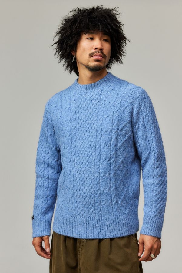 Slide View: 2: Pull en maille torsadée bleu moelleux BDG