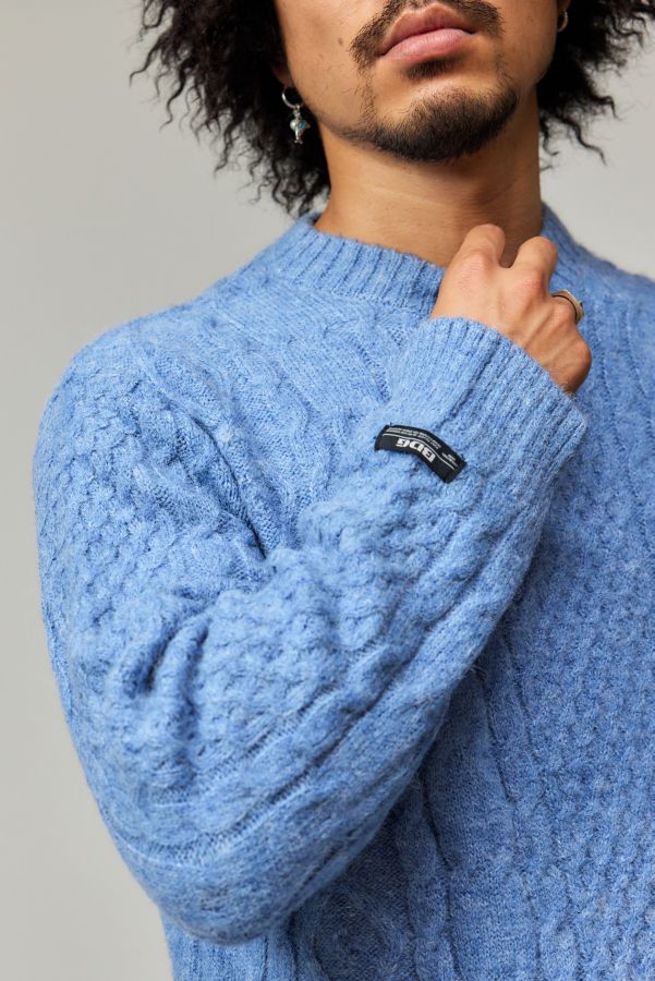 Slide View: 3: Pull en maille torsadée bleu moelleux BDG