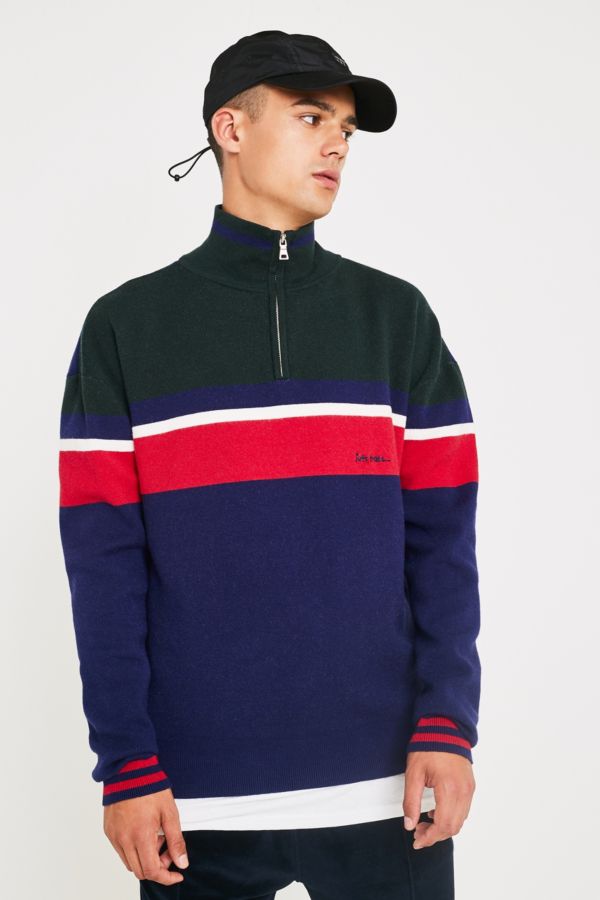 iets frans… Multi-Stripe Quarter-Zip Mock Neck Jumper | Urban Outfitters UK