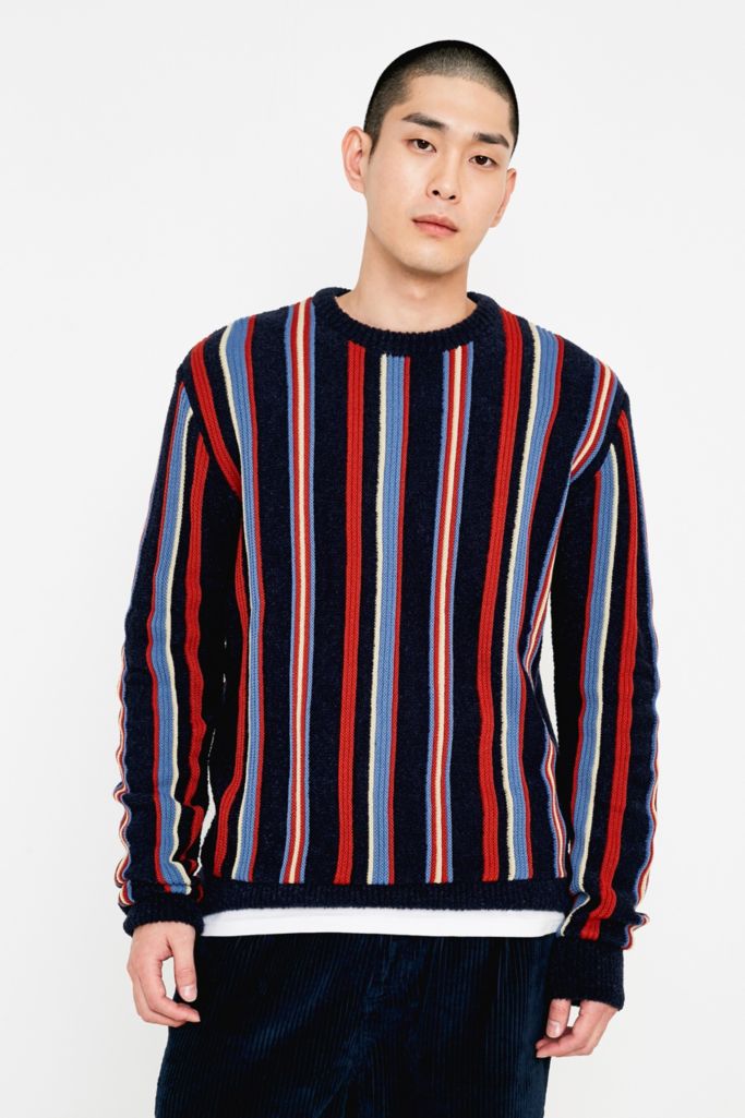 UO Blue + Red Raised Stripe Jumper | Urban Outfitters UK