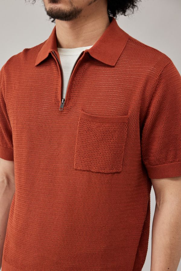 Slide View: 2: BDG Orange Quarter-Zip Polo Shirt