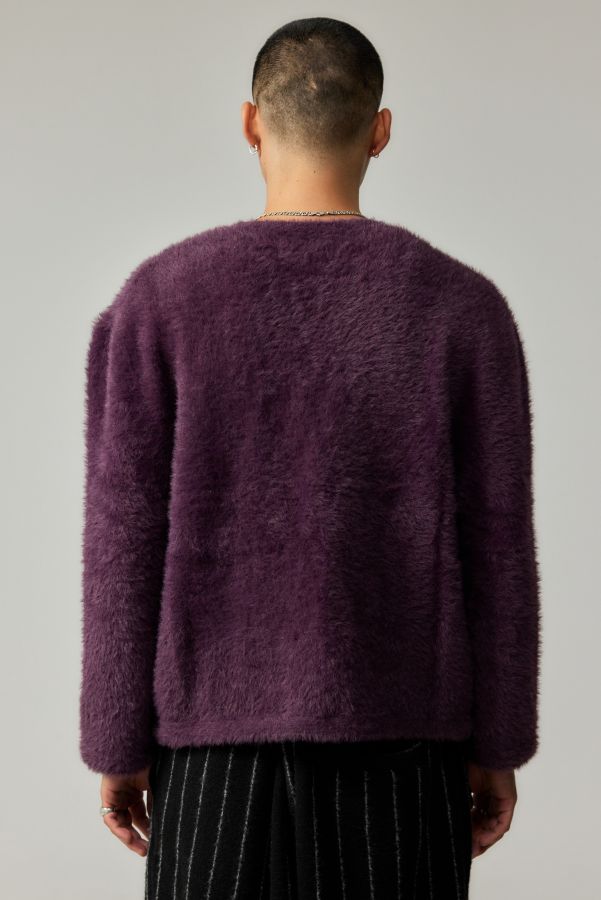 Slide View: 3: Checks Downtown Plum Shaggy Cardigan