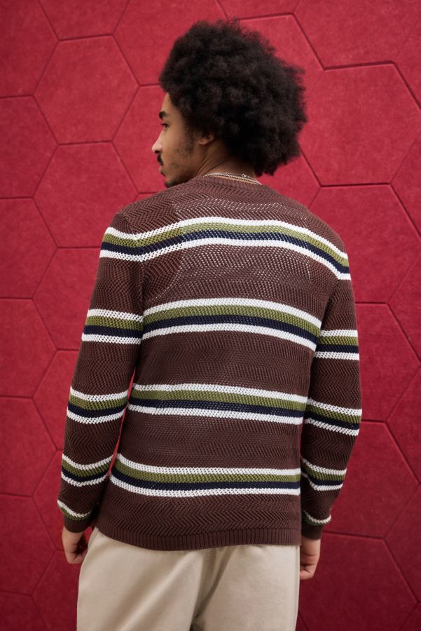 Vista diapositiva: 4: iets frans... Brown Stripe Mesh Crew Neck Jumper