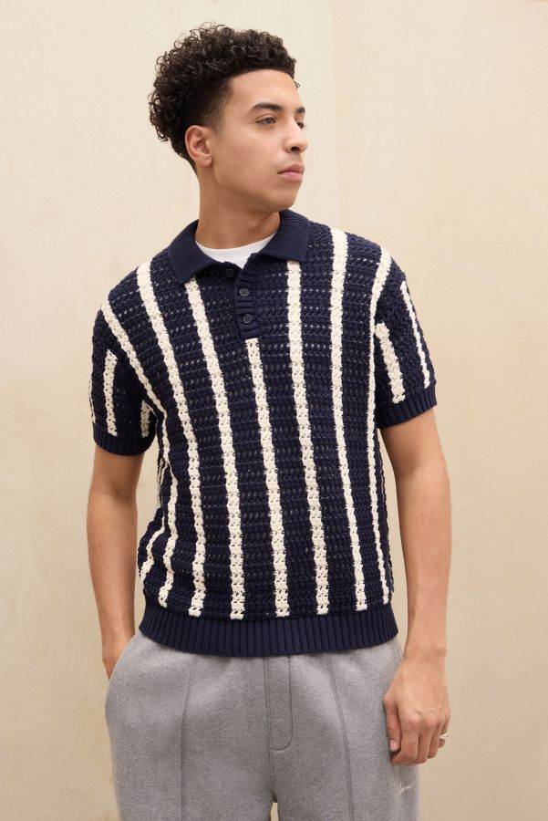 Slide View: 1: Loom Navy Gestreiftes Polohemd